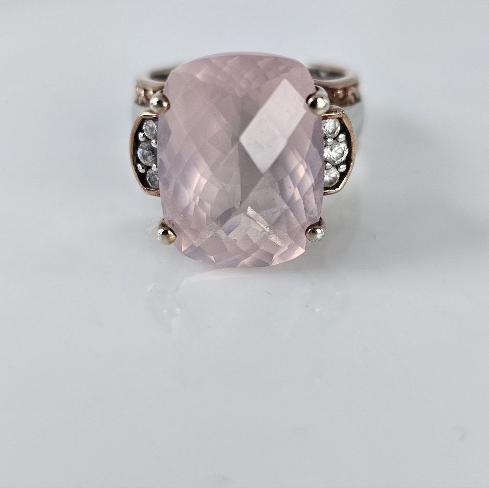 Gems En Vogue Madagascar Rose Quartz & White Zircon Ring Size 6